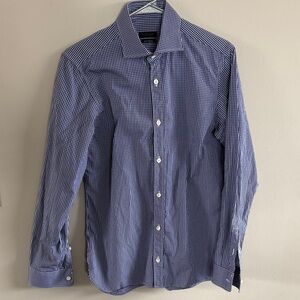 Z Zegna Navy Checkered Button Down Shirt